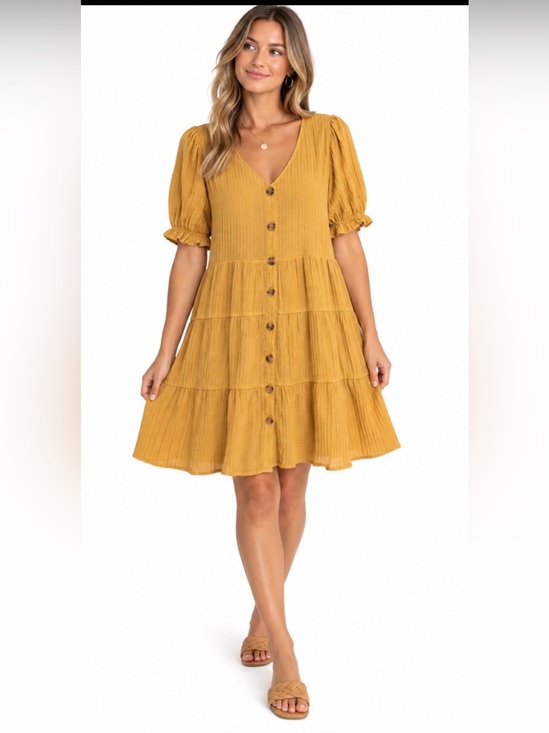 Blu Pepper Dresses & Skirts - Blu Pepper Womens Large Mustard Yellow Tiered Midi Dress Button Front Boho L